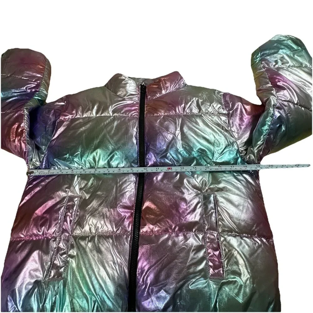 Sugar & Jade Girls Metallic Ombré Puffer Jacket Coat Winter Size M /10 Ski Snow